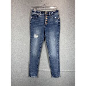 Express Jeans Womens 6R Blue Skinny High Rise Distressed Button Fly‎ Denim